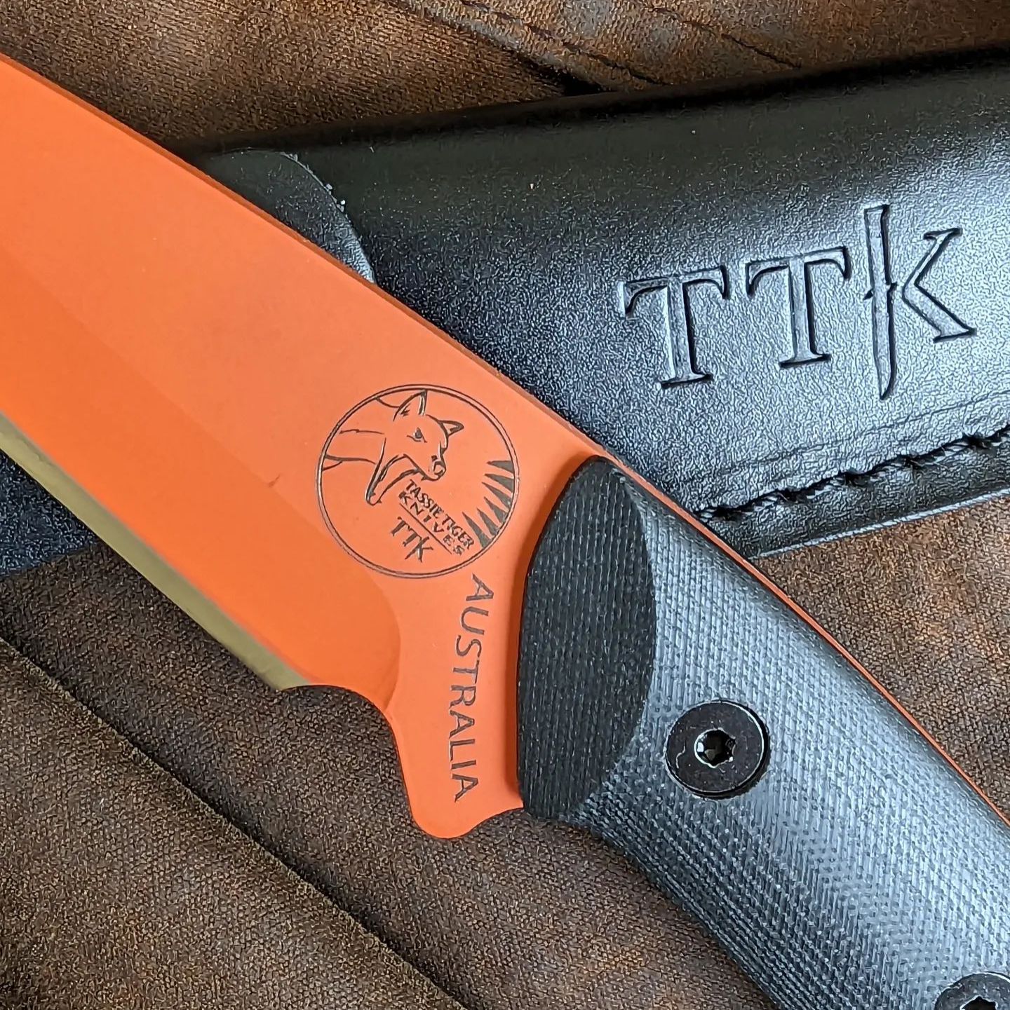 Fixed Blade Knife - Orange Cerakote with Black G10 Handle